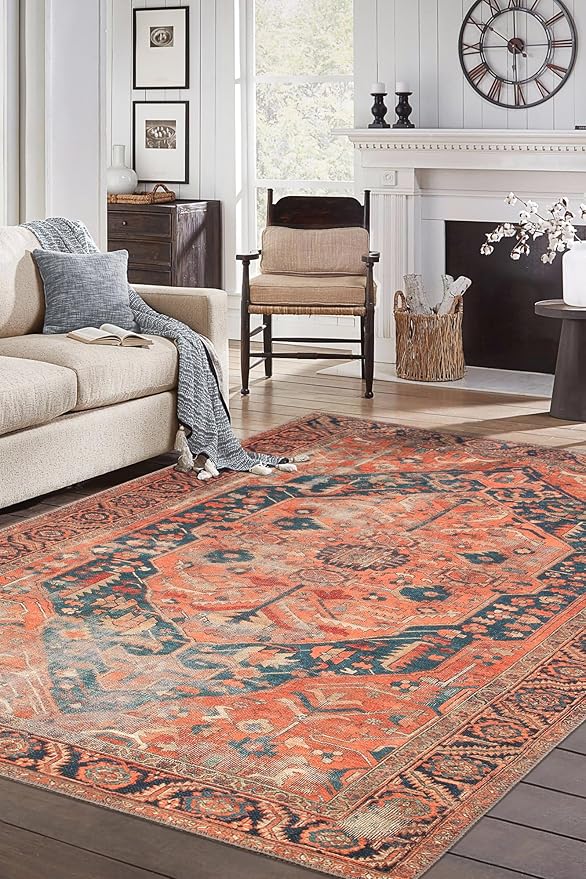 Keen Home Design 10x14 Rug - Machine Washable Area Rug with Non-Slip Backing, Ideal for Living Room, Dining Room, Bedroom - Vintage, Easy Clean, Durable, Low Pile Rug - (9'7" x 14')