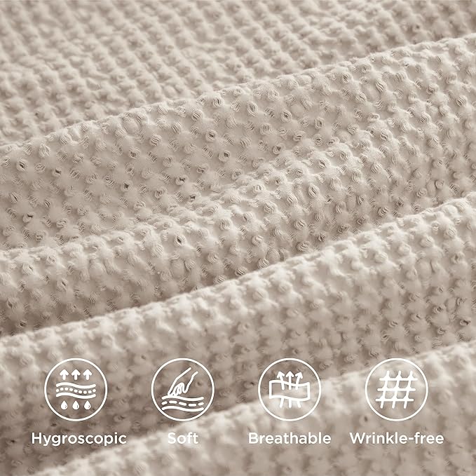 Bedsure Cotton Duvet Cover Queen Size - 100% Cotton Waffle Weave Beige Duvet Cover Queen Size, GentleSoft™ and Breathable Bedding Set for All Season, 3 Pieces, 90"x90"