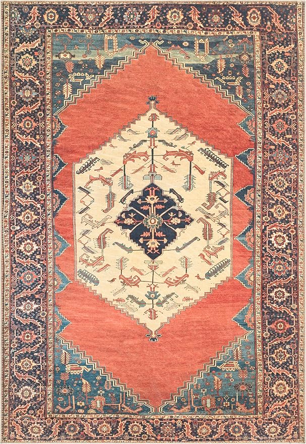 Keen Home Design 5x7 Rug - Machine Washable Area Rug with Non-Slip Backing, Ideal for Living Room, Dining Room, Bedroom - Vintage, Easy Clean, Durable, Low Pile Rug - (5' x 7')