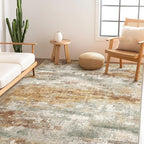 Area Rugs 6x9 for Living Room Bedroom, Modern Abstract Machine Washable Rug, Soft Low Pile Floor Cover with Non Slip Backing for Dining Room, Orange Green