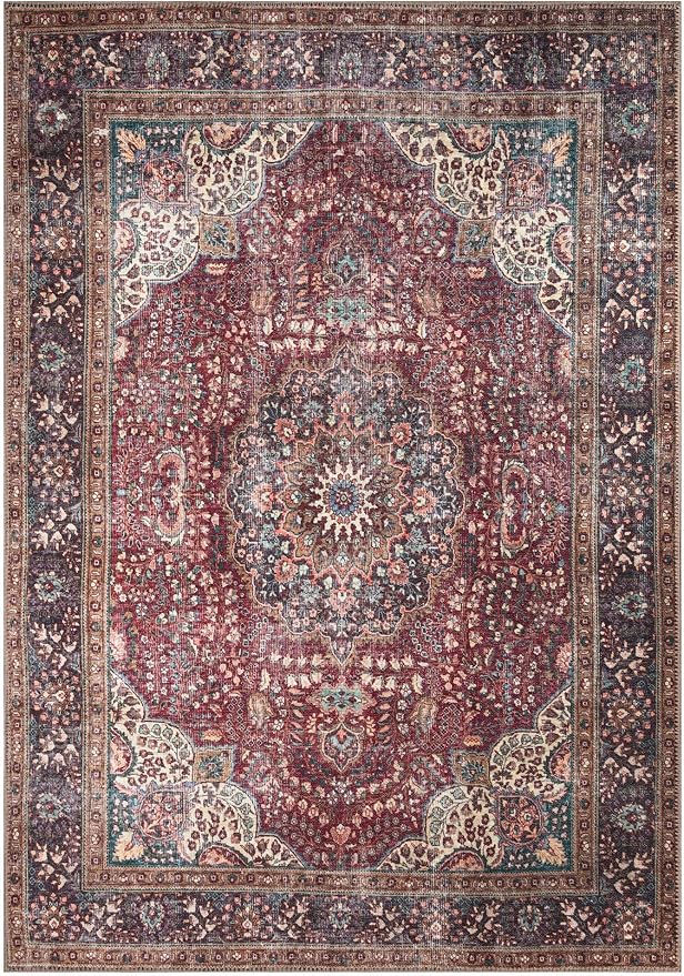 Keen Home Design 6x9 Rug - Machine Washable Area Rug with Non-Slip Backing, Ideal for Living Room, Dining Room, Bedroom - Vintage, Easy Clean, Durable, Low Pile Rug - (6' x 9')