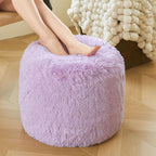 XeGe Fluffy Faux Fur Inflatable Pouf Ottoman, Soft Fuzzy Foot Stool Light Purple, Furry Footrest Floor Pouf Anti-Slip Kid Girls Adult, Foldable Round Ottoman Cushion Living Room Bedroom, Lavender