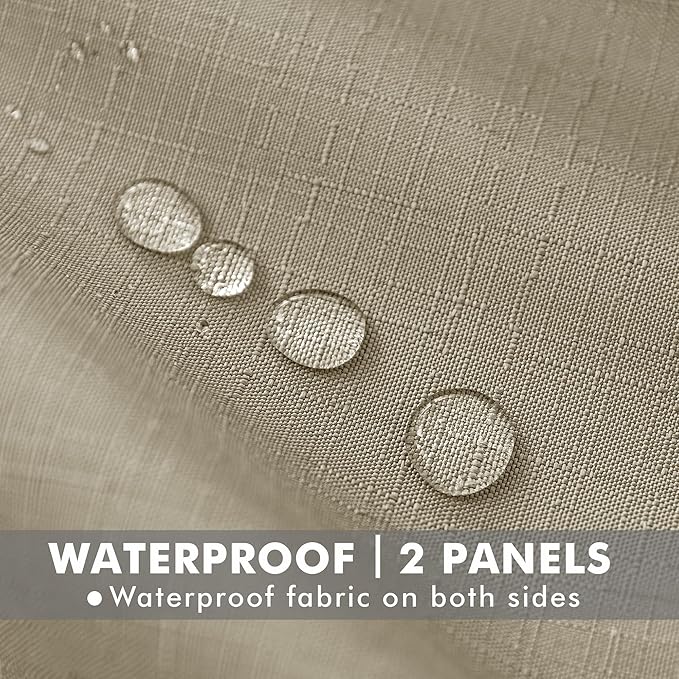 HolidayIdeas 4 Panels Linen Outdoor Curtains for Patio Waterproof Taupe Outside Curtains 110"x95"-Gazebo Wide Curtains Weighted Weatherproof, Privacy for Pergola, Porch, Cabana, Deck, Sunroom