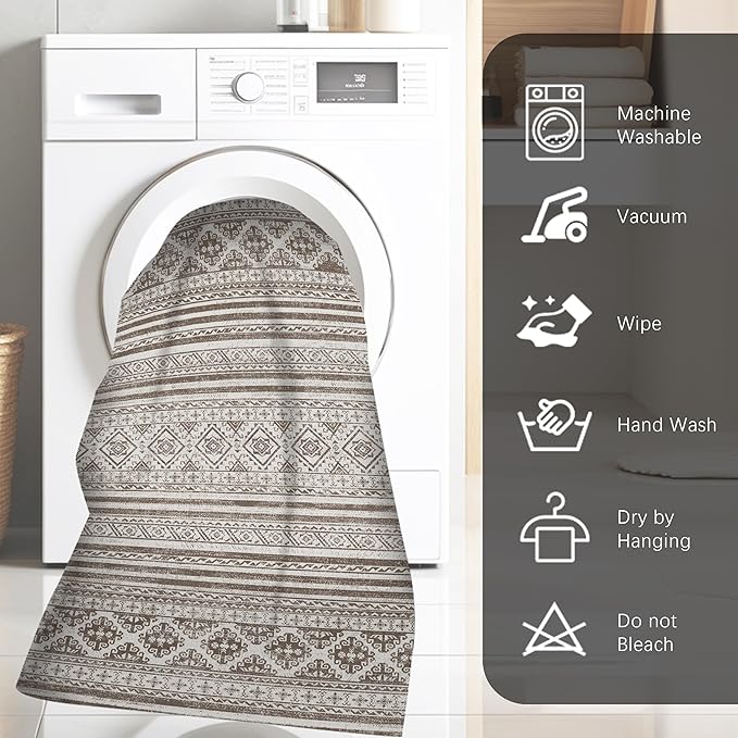 RUGSURE Washable Area Rugs 2'6'' x 8' - 1/6 Thick - Moroccan-Inspired -Stain & Water Resistant Non-Slip - Resistant Rug for Living Room, Bedroom, Nursery, Pet & Child Friendly (Brown)