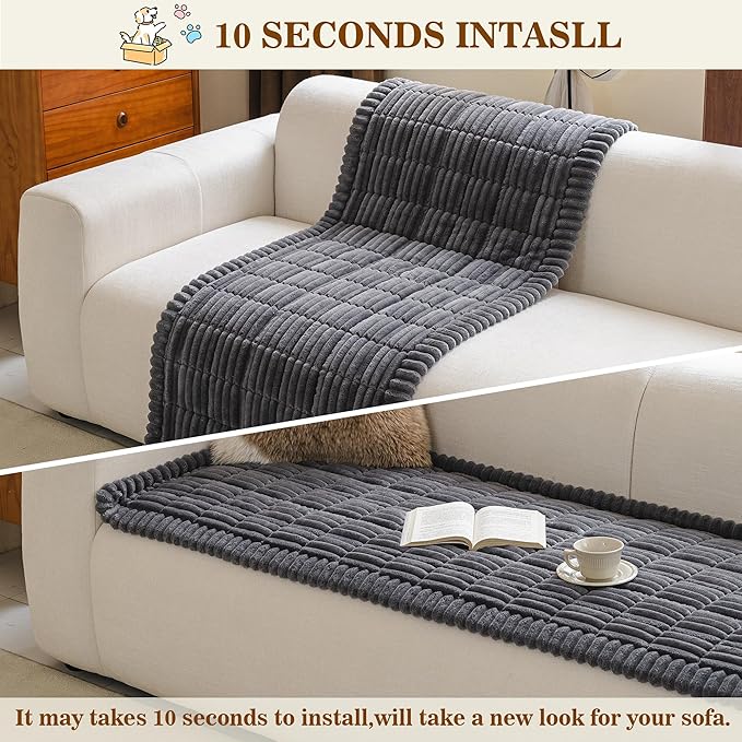 MYSKY HOME Couch Covers for 3-4 Cushion Sofa Pet Friendly, Couch Cover for Dogs, Sofa Covers for Pets Washable, Soft Non-Slip Sofa Slipcovers Furniture Protector Covers, Dark Grey, 27.6" x 82.7"