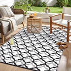 OLANLY Reversible Outdoor Rug 9x12 ft Clearance, Waterproof Outdoor Plastic Straw Rug with Interlacing Pattern, RV Mat for Patio, Camping, Balcony, Deck, Backyard, Black & White