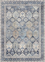 GENIMO 9x12 Area Rugs for Living Room, Machine Washable Non Slip Vintage Rugs, Low Pile Lightweight Chenille Print Rug for Bedroom, Dining Room, Home Office, Brown Blue