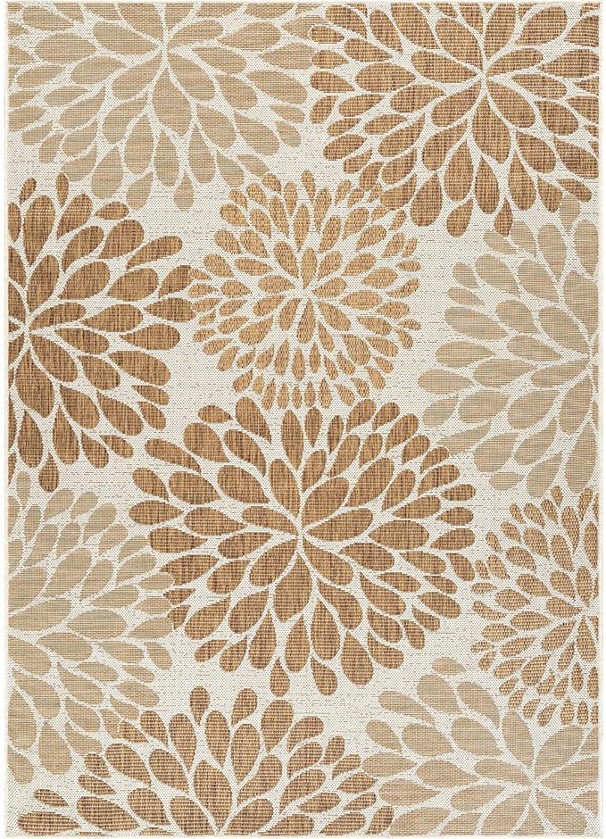 Beverly Rug Outdoor Rug 9x12 Modern Exotic Tropical Leaf Area Rugs for Indoor and Outdoor Patio Deck Porch Garden Water Resistant Washable Outside Carpet (9 x 12 Beige)