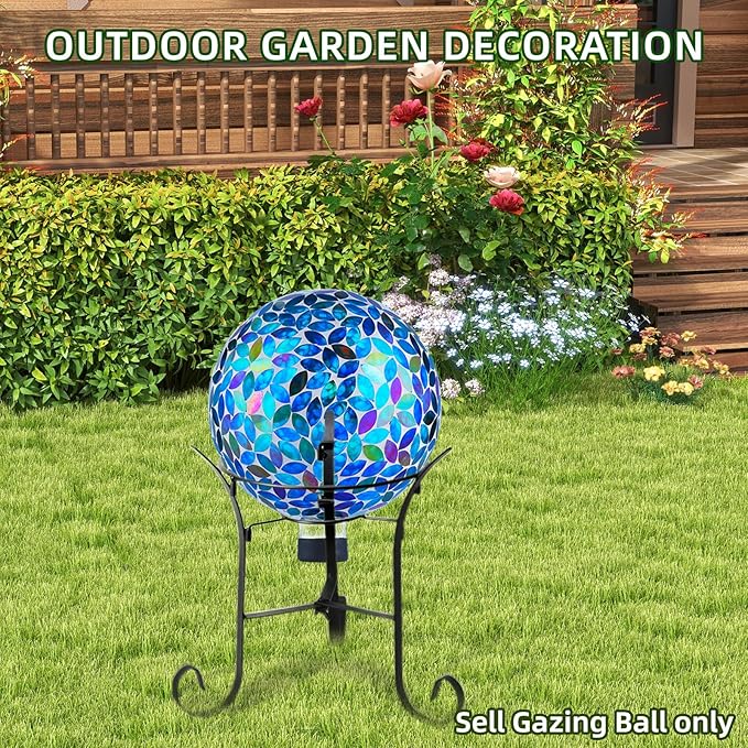 VOREEN 10-Inch Gazing Ball Glass Mosaic Gazing Globe, Outdoor Reflective Ball Yard Decoration for Homes, Patio, Lawn and Gardens, Gift for Mom Wife Friend, Blue and Amber