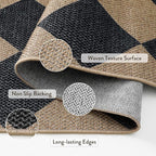 Lahome Checkered Easy Jute Outdoor Rug, Large 6x9 Rug for Living Room Checkerboard Indoor Outdoor Carpet, Farmhouse Patio Office Mat Geometric Non Slip Black Carpet for Backyard Dining Room