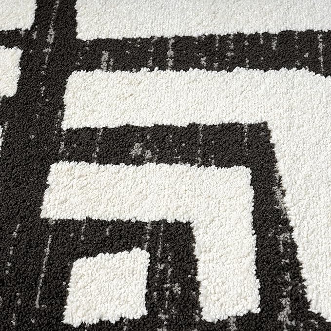 Abani Nomad Cream & Grey Area Rug 9' x 12' for Living Room, Bedroom - Geometric Box Design - Durable & Easy to Clean