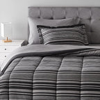 Amazon Basics 5-Piece Lightweight Microfiber Comforter Set with Sheets ,Bed-in-a-Bag Sheets, Gray Calvin Striped Bedding, Twin/Twin XL