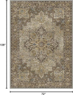 GENIMO 6x9 Area Rugs for Living Room, Machine Washable Non Slip Vintage Rugs, Low Pile Lightweight Chenille Print Rug for Bedroom, Dining Room, Home Office, Rustic Brown