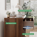 Fluted Nightstand, 24" Wide Side Table with 3 Large Storage Drawers, Mid Century Modern Wood Night Stand with Metal Handle, Wooden Bedside End Table for Bedroom, Living Room, Closet, Walnut