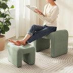 Ottoman Set of 2 Vanity Stool Chair Seating Backless Modern Foot Rest Teddy Velvet Small Footstool Ottoman for Makeup Room Living Room Bedroom Entryway,(2-in-1) Green