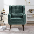 Accent Chair, Comfy Upholstered Living Room Chairs with High Tufted Backrest and Pillow, Wingback Reading Chair with Solid Wood Legs for Bedroom/Office, Chenille Fabric, Blackish Green