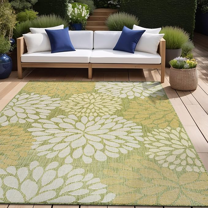 Beverly Rug Outdoor Rug 9x12 Modern Exotic Tropical Leaf Area Rugs for Indoor and Outdoor Patio Deck Porch Garden Water Resistant Washable Outside Carpet (9 x 12 Green)