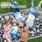 OLANLY Waterproof Outdoor Rug 5x8 ft, Outdoor Plastic Straw Rug with Flower Pattern, Reversible RV Mat for Patio, Camping, Balcony, Deck, Backyard, Black & White