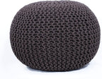 FRELISH DECOR Round Pouf Ottoman Hand Knitted 100% Cotton Pouf Foot Stool - Knitted Bean Bag - Floor Chair for Living Room Bedroom - Foot Rest for Couch (20 Diameter x 14 Height) - Brown