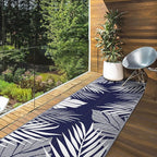 GENIMO Outdoor Rug 2.5' x 8' Waterproof for Patios Clearance, Reversible Outdoor Plastic Straw Camping Rug Carpet, Large Area Rugs Mats for RV, Camper, Deck, Balcony, Porch, Beach, Navy Blue&White