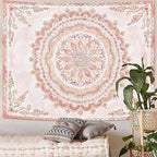 Fowocu Boho Floral Mandala Tapestry Wall Hanging Pink Bohemian Flower Medallion Tapestry Aesthetic Watercolor Hippie Indian Large Tapestries for Bedroom Living Room Dorm Decor 80 x 60 Inch