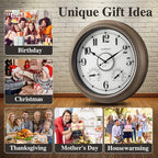 CLXEAST Illuminated Outdoor Clocks Waterproof 18 Inch with Smart Sensor,Large Outdoor Pool Clock with Temperature & Hygrometer,Grey Oak/Faux Barnwood,House Warming Gifts New Home