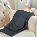 CozeCube Check Knit Throw Blanket, Midnight Navy Checkered Throw for Couch, Decorative Christmas Soft Cozy Warm Knitted Blanket for Bed Sofa Living Room, 50"X60"