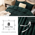 Bedsure Fluffy Duvet Cover Set - Ultra Soft Plush Shaggy Comforter Cover King Size, Warm Flannel Fleece Bed Sets for Winter, 3 Pieces (Striped Pattern, Forest Green)
