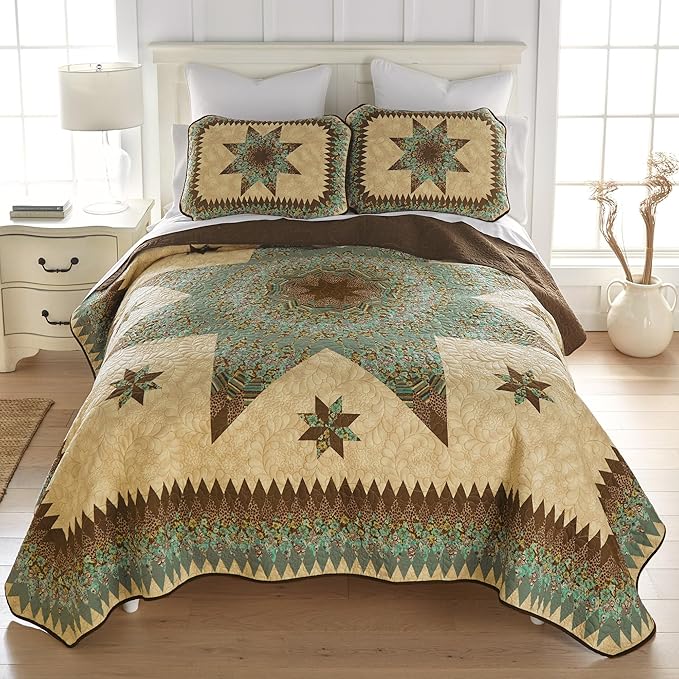 Donna Sharp Contemporary Polyester Quilt Set - Sea Breeze Star - 3-Piece Queen Size Quilt Set, Includes Quilt, and Two Standard Pillow Shams Perfect for Coastal and Souhtwest Decor