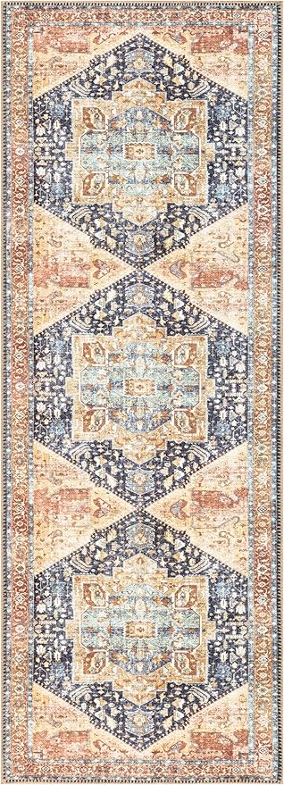 Keen Home Design 2x10 Rug - Machine Washable Runner with Non-Slip Backing, Ideal for Hallway, Entryway, Kitchen, Laundry Room - Vintage, Easy Clean, Durable, Low Pile Rug - (2'6" x 10')