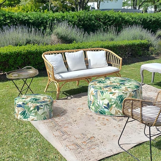 LVTXIII Inflatable Stool Ottoman Footrest with Handle, Decorative Fade-Resistant Foot Stool, Indoor or Outdoor Pouf for Home Garden and Camping Use, D21 x W 21 x H9, Lush Leaf Green