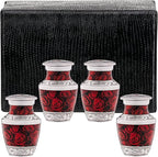 Olivia Memorials Small Urns for Ashes for Women Men - Set of 4 Roses Decorative Mini Urns for Mom Dad Female Male - Red Cremation Urn Keepsake - Flowers Memorial Urn with Roses and Ash Storage
