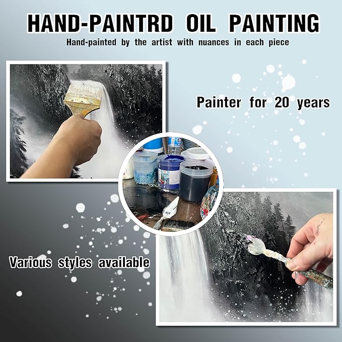 Hand Painted Mountains Painting for Living Room - Waterfall Canvas Wall Art for Office - Large Framed Wall Art Bedroom Size 29" x 59"