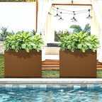 FENCY Metal Rectangular Planter Box for Outdoor - Large Planters with Drainage Holes (35.4" L x 9" W x 25.6" H, Brown)
