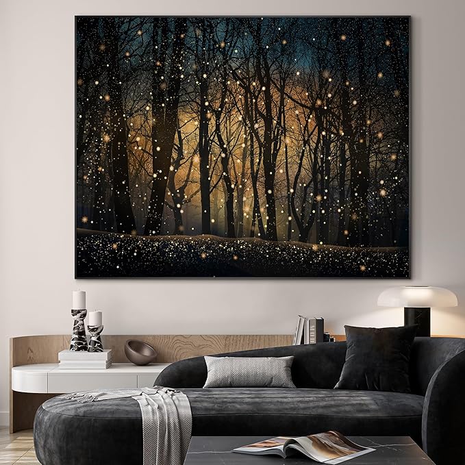 SIGNWIN 36"x46" Extra Large Framed Wall Art Magical Firefly Night Forest, Enchanted Woodland Scene for Home Living Room Bedroom Decor (Frame Assembly Required)