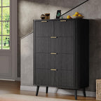 Alohappy Black Fluted Dresser with 5 Drawer and Charging, 48" Tall Mid Century Modern Chest of Drawers with Curved Profile Design, Wood Storage Dressers