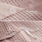 Bedsure Cotton Duvet Cover Queen - 100% Cotton Waffle Weave Pink Duvet Cover Queen Size, GentleSoft™ and Breathable Bedding Set for All Season, 3 Pieces, 90"x90"