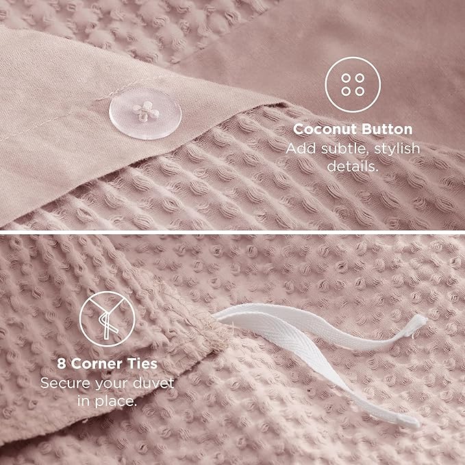 Bedsure Cotton Duvet Cover Queen - 100% Cotton Waffle Weave Pink Duvet Cover Queen Size, GentleSoft™ and Breathable Bedding Set for All Season, 3 Pieces, 90"x90"