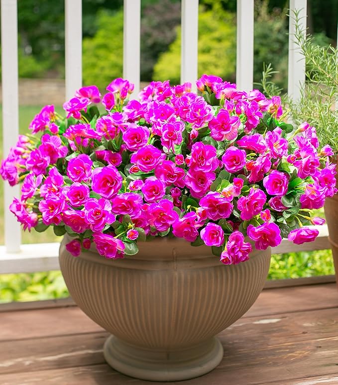 Ivydale Artificial Faux Outdoor Flowers Plants for Outside Fall Decoration, Fake Silk Fuchsia Camellia UV Resistant Realistic for Planter Porch Patio Balcony Garden Home, 3 Large Bundles