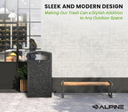 Alpine Outdoor Commercial Trash Can with Lid - 40 Gallon Heavy Duty Metal Garbage Can with Removable Bin, Locking Lid for a Modern Look in Park, Mall & High Traffic Areas - Black, Grey Stone Panels