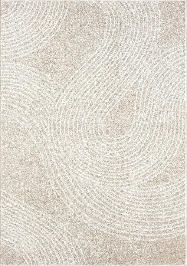 Abani Nuevo Collection Area Rug - Transitional Beige/Cream Design -4'x6' - Easy to Clean - Durable for Kids and Pets - Non-Shedding - Medium Pile - Soft Feel - for Living Room, Bedroom & Office