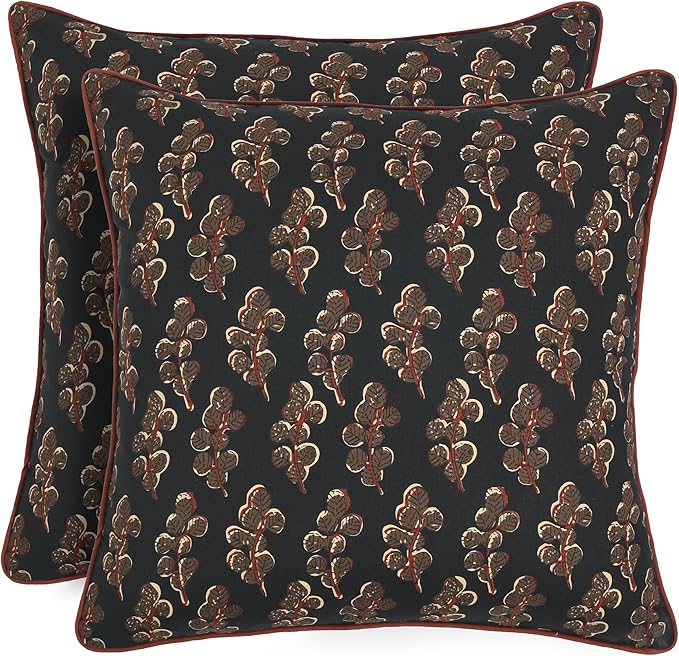 Ridhi Hand Block Print 18x18 Black Decorative Outdoor Couch Throw Canvas Pillow Cover Set of 2 Washable Modern Vintage Boho Chic Spring Home Decor GIFS Cover