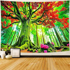 Delur Forest Tapestry Tree of Life Green Landscape Rainforest Wall Hanging Tapestry Colorful Mystical Nature Spiritual Psychedelic Headboard for Bedroom Living Room Home Decor (51.2" x 59.1")