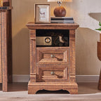 Farmhouse Nightstand with Charging Station, 18" End Table with 2 Drawers Storage and 1 Storage Shelf, Wooden Sofa Table w/Roman Column, , Bedside Cabinet for Bedroom, Living Room, Reclaimed Barnwood