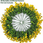 20 Bundles Artificial Flowers for Outdoor Fake Plants for Spring Decoration,Faux Eucalyptus Flowers for Planter UV Resistant Lifelike for Home Porch Garden（Yellow）