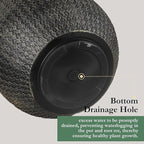 Worth Garden Large Round Planters Set of 2 (14.5"x17.5" & 12" x15“) - Lightweight Magnesium Oxide Cement Plant Pot with Texture - Concrete Look with Drainage Hole – Indoor & Outdoor Use - Black Gold