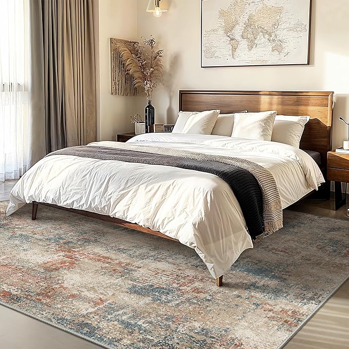 GENIMO Washable Area Rugs for Living Room, 10x12 Modern Non Slip Rugs, Low Pile Lightweight Soft Print Rug for Bedroom, Dining Room, Home Office, Multi