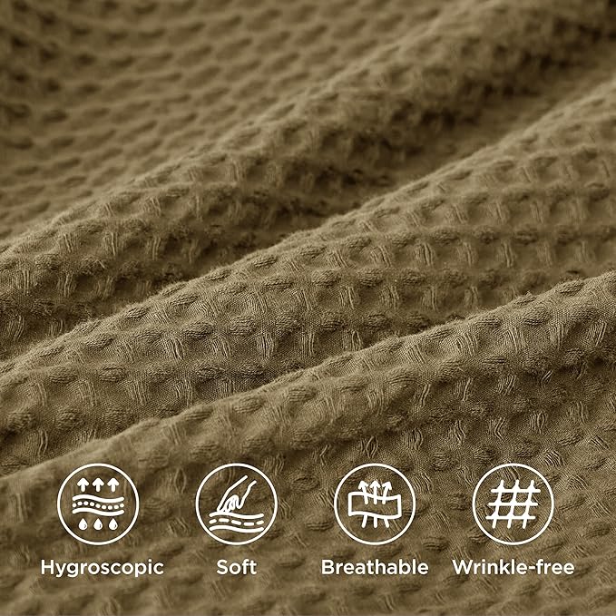 Bedsure Cotton Duvet Cover King - 100% Cotton Waffle Weave Fennel Seed Duvet Cover King Size, GentleSoft™ and Breathable Bedding Set for All Season, 3 Pieces, 104"x90"