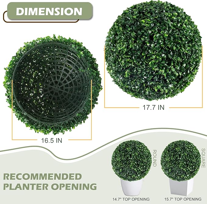 Ogrmar 2 PCS 17.7 inch 2 Layers Artificial Plant Topiary Ball Faux Boxwood Decorative Balls for Backyard, Balcony,Garden, Wedding and Home Décor (17.7 Inch)