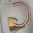 Fenisam 40" Handmade Farmhouse Bead Garland Wood with Tassel, Boho Chic Decorative String Beads Home Décor, Table Tiered Tray Country Wooden Accents (Rose Dawn Gold, Small)